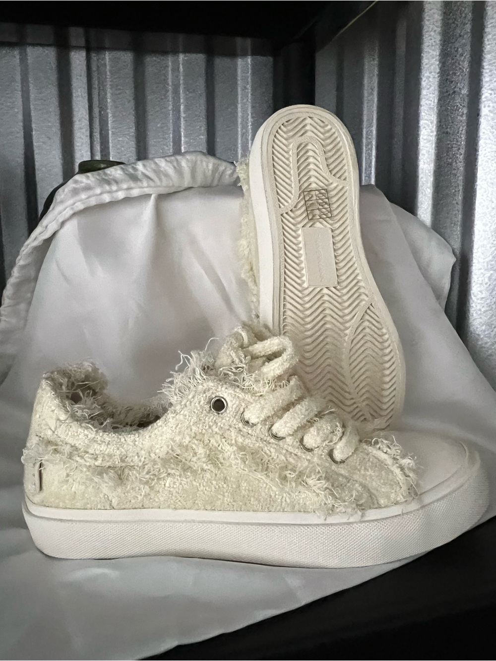 Zimmermann Cream Frayed Low-Top Sneakers